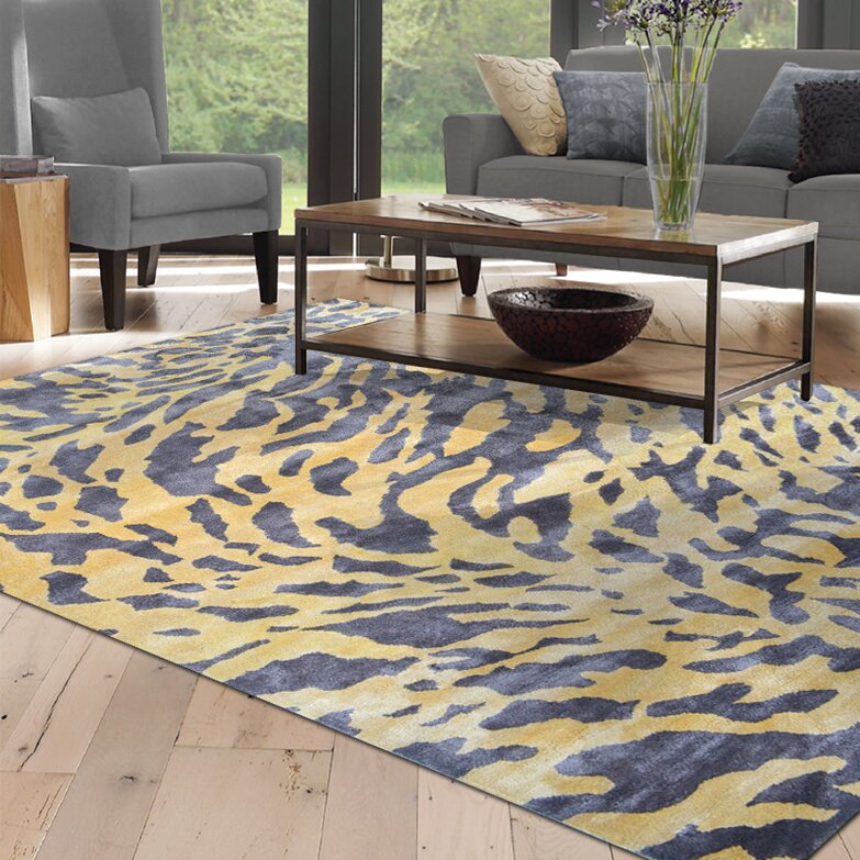 Meridian Rugmakers Animal Print Handmade Tufted Gray/Yellow Area Rug